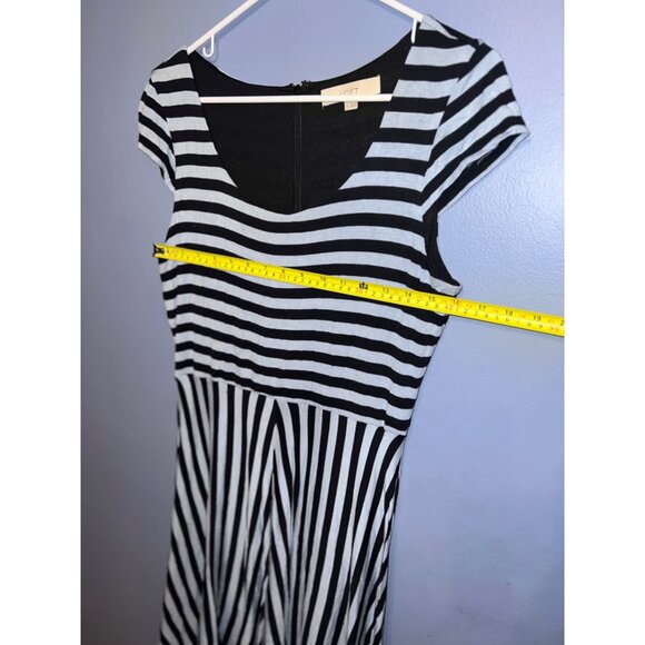 Women’s LOFT Cap Sleeve Light+Dark Blue Stripped Midi Dress SZ Med Jersey Knit - Picture 6 of 9